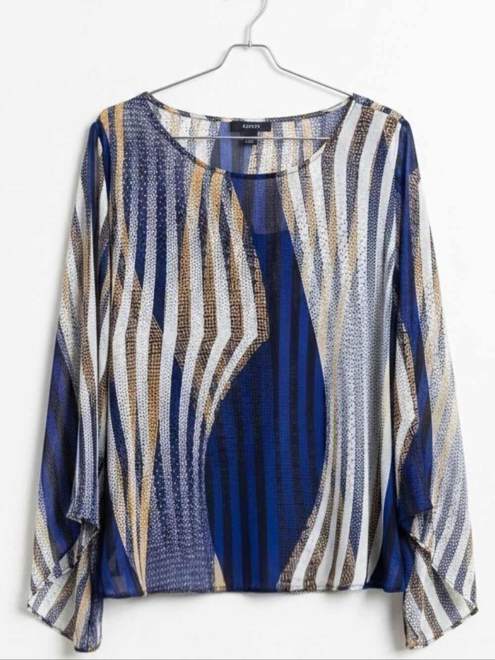 Alfani Blue Patterned Long-Sleeve Women's Top #BL